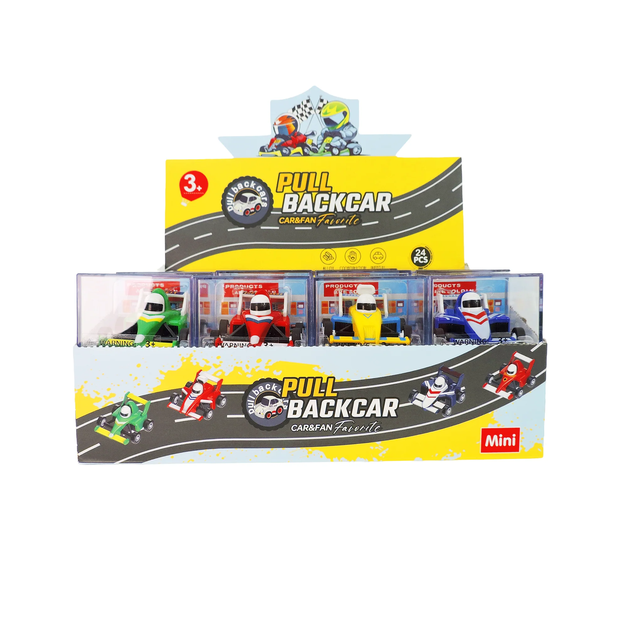 Alloy Alley Diecast P/B Racing Car in Clear Box Asst. 24ct