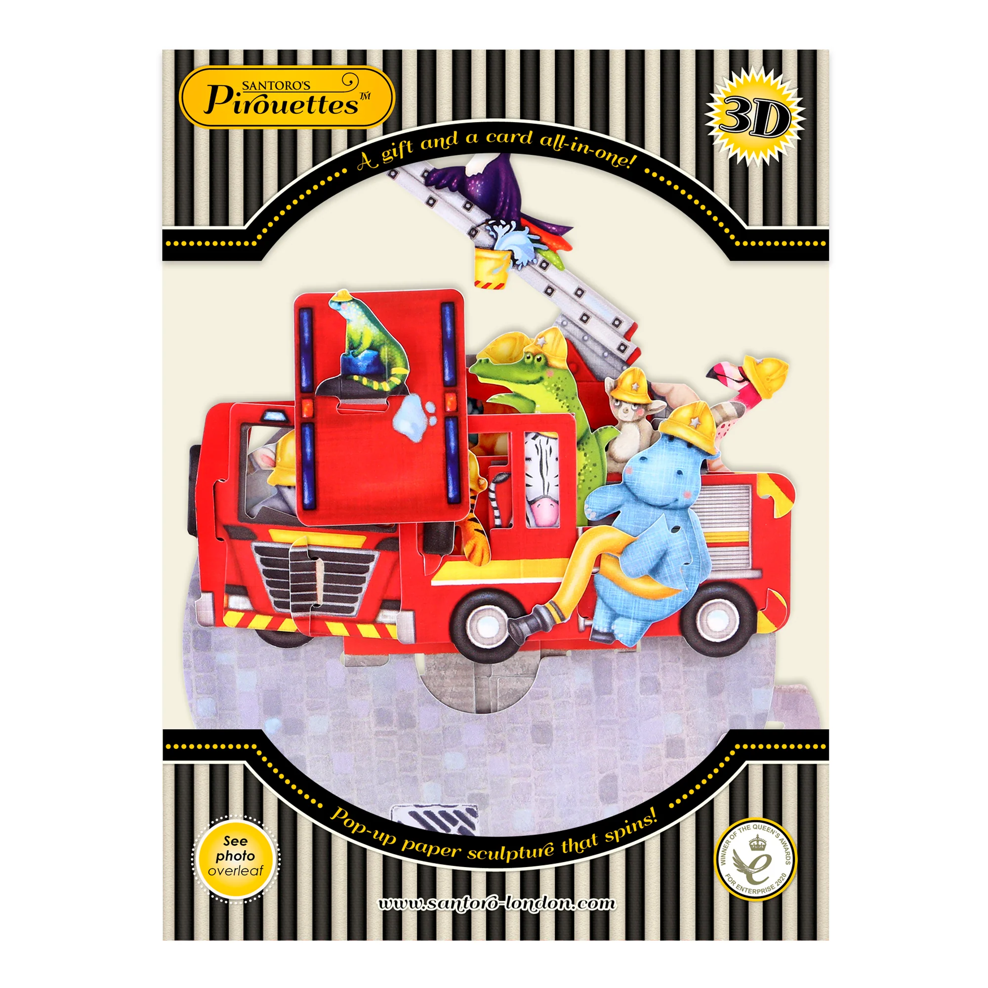 Santoro Pirouette Card: Animal Fire Truck