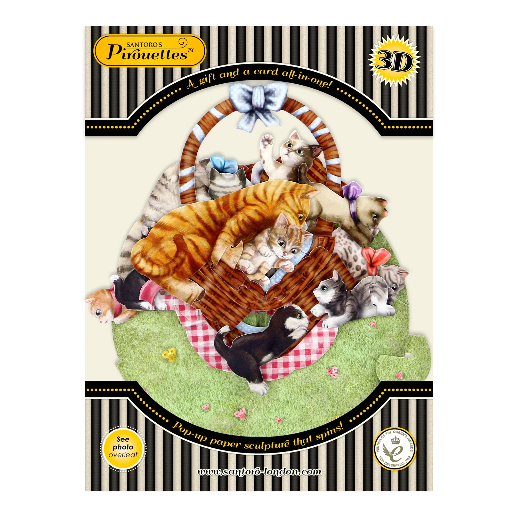 Santoro Pirouette Card: Kittens in a Basket